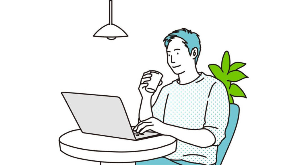 カフェでパソコン作業をする男性