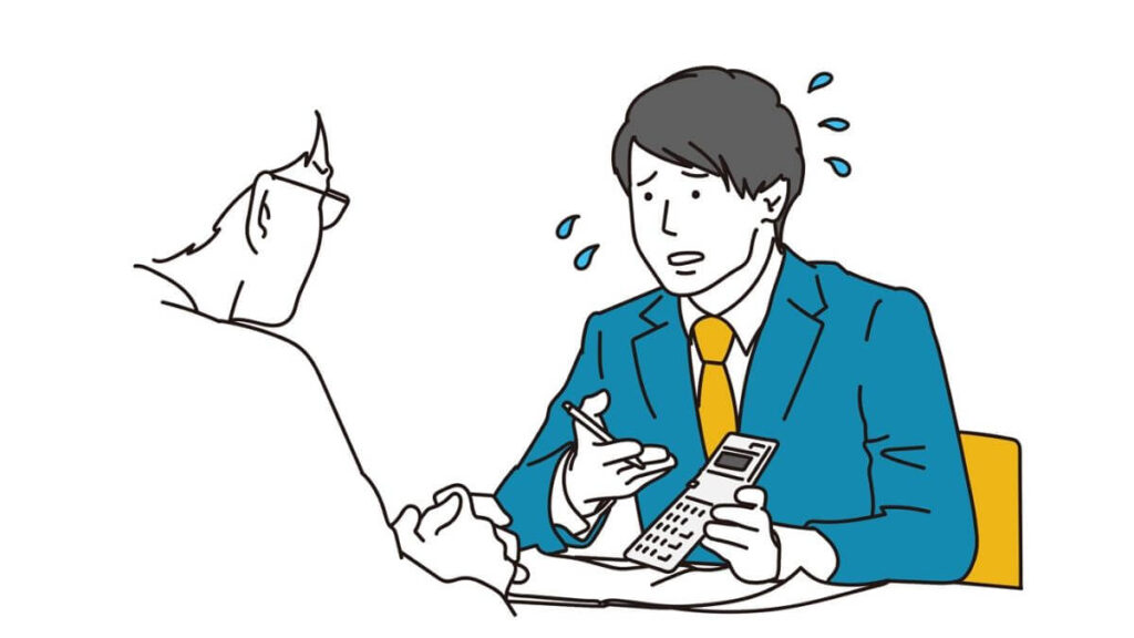 必死に説明をするスーツ姿の男性