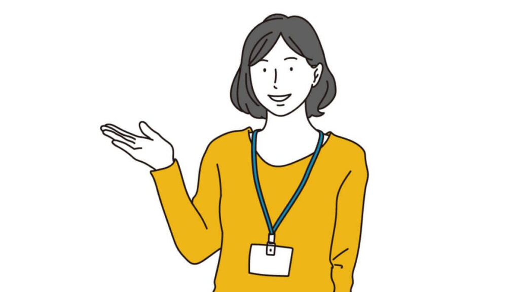 片手をあげて案内する若い女性