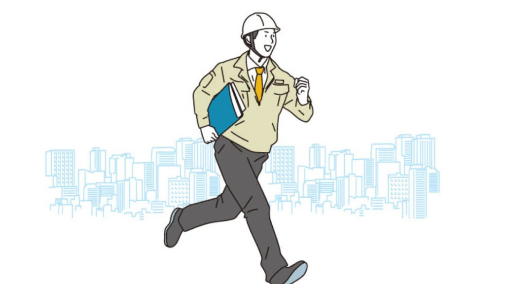 走る建築現場の男性職員