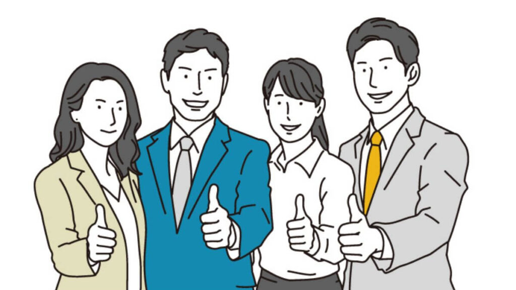 仲良くグーサインをするサラリーマンとキャリアウーマン