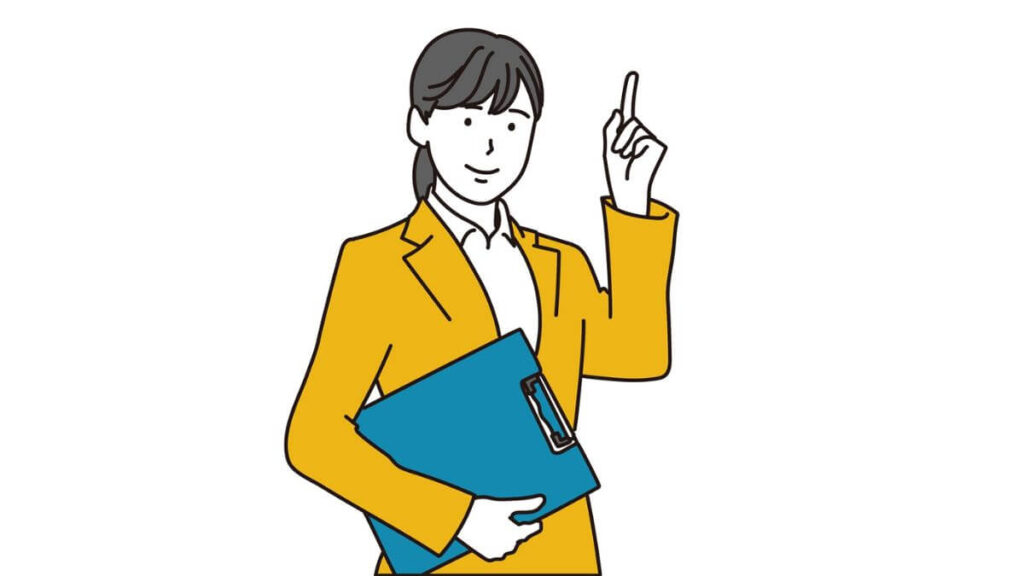指をあげて説明するキャリアウーマン