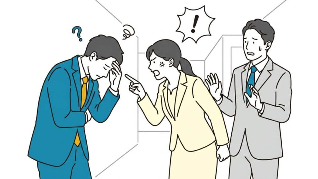 自分を責める男性と怒鳴る女性