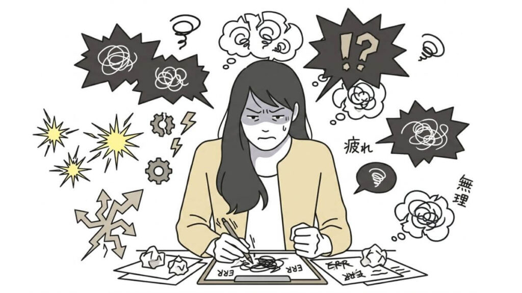 イライラしながら仕事をするキャリアウーマン