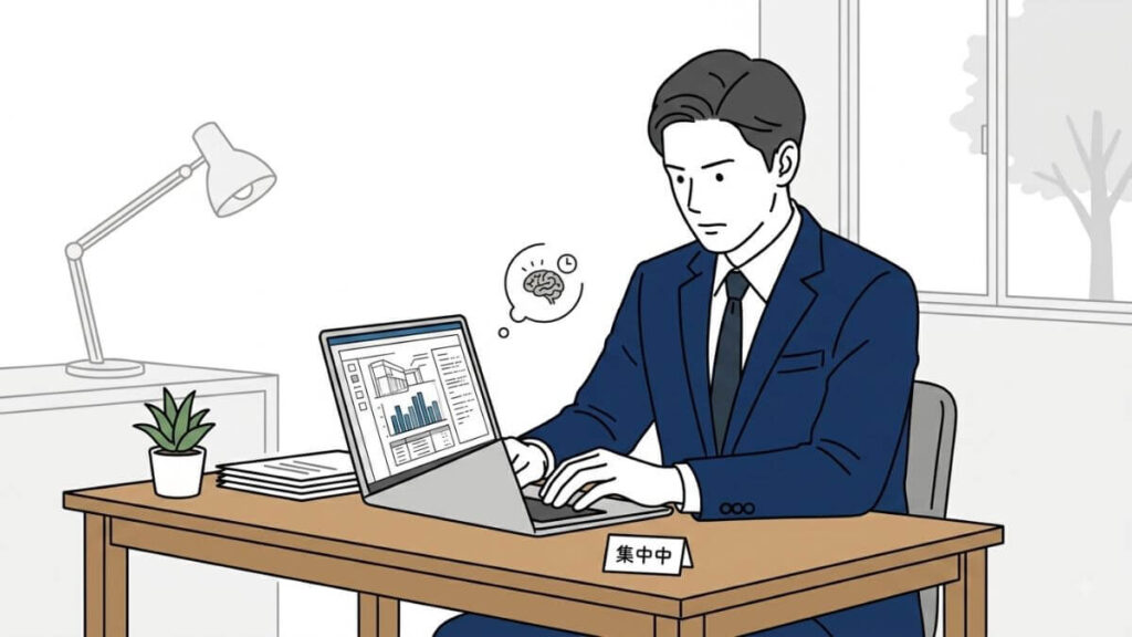 集中してパソコン仕事をするサラリーマン