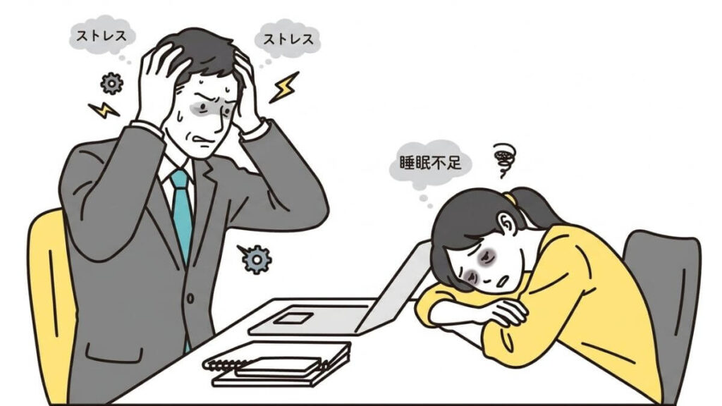 睡眠不足やストレスからイライラする男女