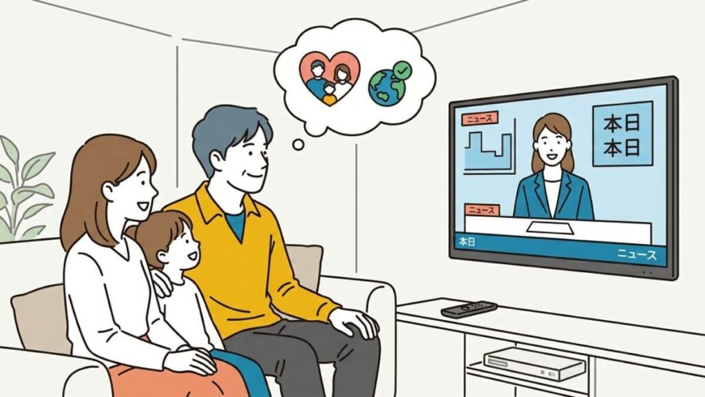 家族で仲良くテレビを見る中年男性