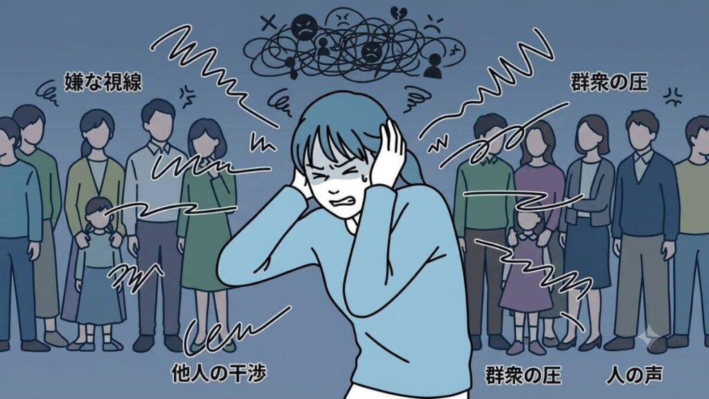 人付き合いの苦手さから頭を押さえる女性