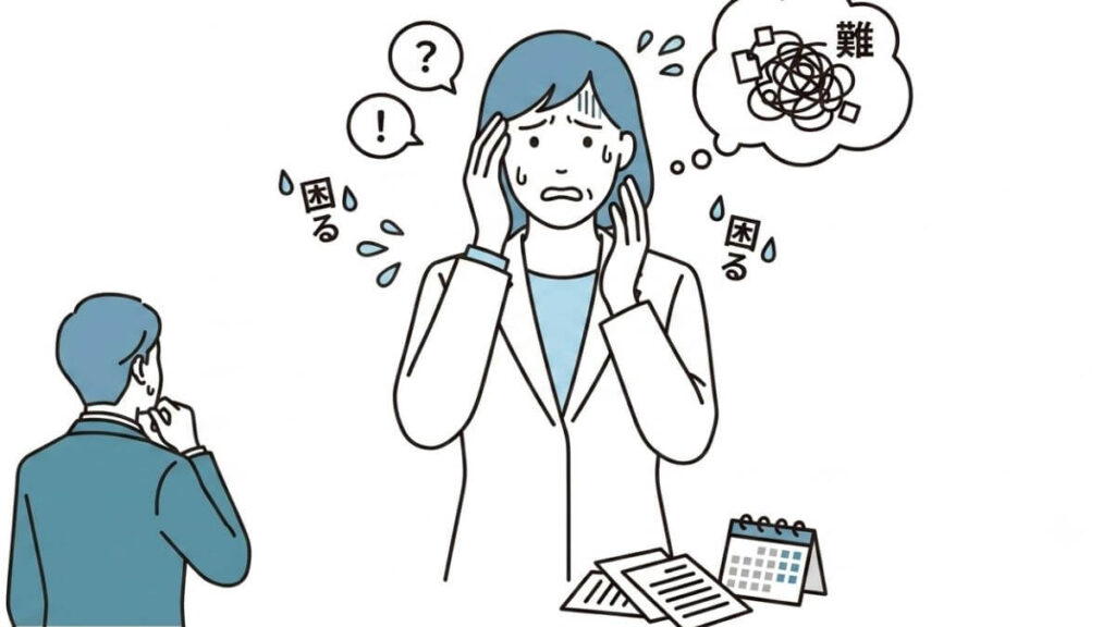 困った表情をするキャリアウーマン